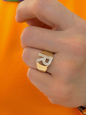 14 Ayar Altın R Harfli Üst Kalite Trend Harf Yüzük