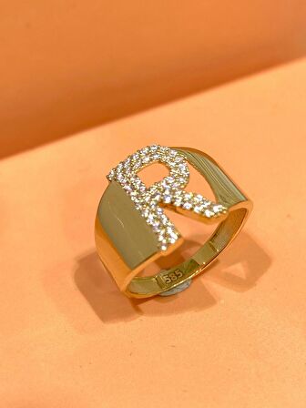 14 Ayar Altın R Harfli Üst Kalite Trend Harf Yüzük