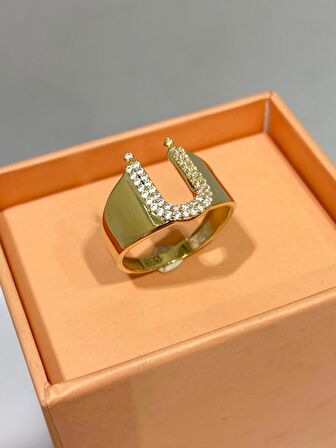 14 Ayar Altın Ü Harfli Üst Kalite Trend Harf Yüzük