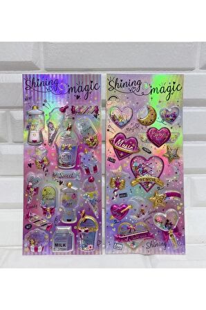 2 sayfa Shining magic model-2 glitter kabartma şeffaf telefon tablet çocuk sticker etiket çıkartma