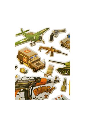 19,5  X18cm Orta Boy tank-2 tabanca Puffy etiket çıkartma sticker