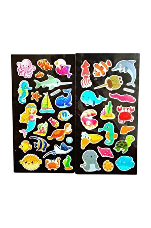 2 sayfa Deniz kızı balık ahtapot sea model-2 kabartmalı puffy çocuk renkli etiket çıkartma sticker