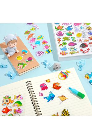 Deniz kızı balık ahtapot sea model-1 kabartmalı puffy çocuk renkli etiket çıkartma sticker