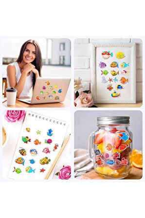 Deniz kızı balık ahtapot sea model-4 kabartmalı puffy çocuk renkli etiket çıkartma sticker
