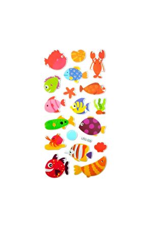Deniz kızı balık ahtapot sea model-6 kabartmalı puffy çocuk renkli etiket çıkartma sticker
