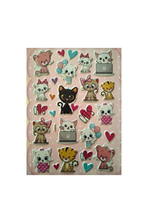 20 X13cm Orta Boy cat kedi Kabartmalı Puffy çocuk kız erkek etiket çıkartma sticker