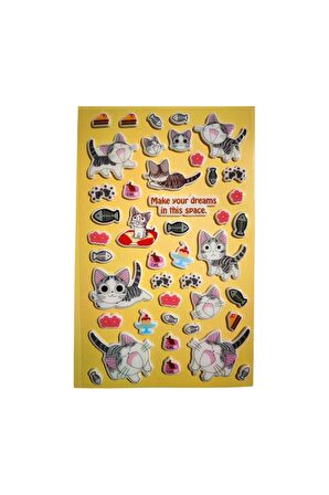 Sevimli kedi model-8 black cat family puffy telefon defter PC yapıştır çocuk etiket çıkartma sticker