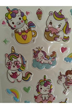 Büyük boy kabartmalı unicorn çıkartma sticker etiket