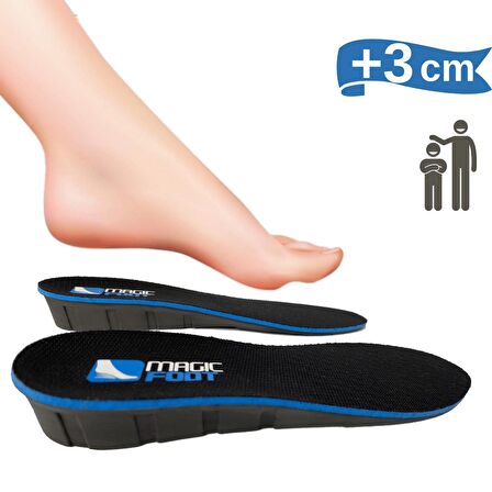 MagicFoot +3 Cm Boy Uzatıcı Tabanlık Ünisex Geliştirilmiş Tüm Ayakkabılarda Uyumlu Gizli Boy Yükseltici