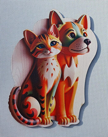 2 Adet 3D Görünümlü Kedi ve Köpek Magnet 6 x 9 cm