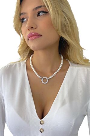 Yeni Model Üst Kalite İnci Gerdanlık 925 Gümüş Kolye 