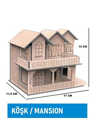 Ahşap köşk Ev Maket Boyama Seti, 6'lı Boya Ve Fırça Dahil