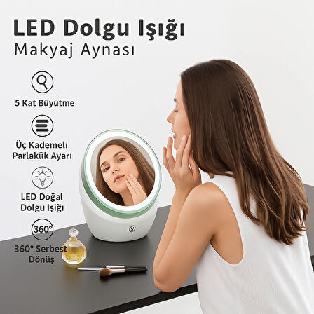 5 Kat Büyütmeli LED Işıklı Makyaj Aynası Dokunmatik  Döner Başlık
