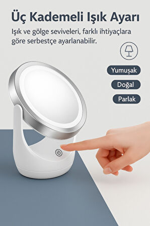 5 Kat Büyütmeli LED Işıklı Makyaj Aynası Dokunmatik  Döner Başlık