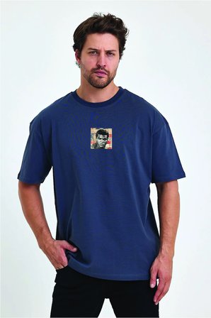 Lenithra Muhammed Ali Sırt Baskılı Unisex Oversize T-shirt Füme / 2XL