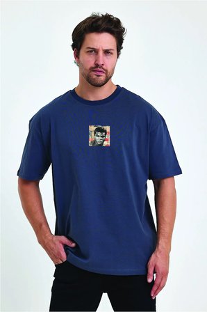 Lenithra Muhammed Ali Sırt Baskılı Unisex Oversize T-shirt Füme / L