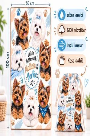 Gökova Home Maltese & Yorkie Terrier Köpek Kurulama Havlusu Mikrofiber 50x100 cm