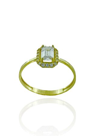 8 Ayar Altın Minik Baget Taşlı Günlük Tektaş Yüzük