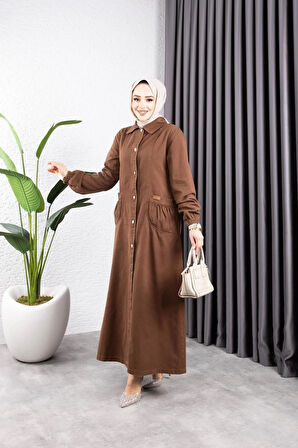 Kadın Düğmeli Torba Cepli Gabardin Kap