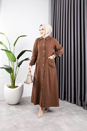 Kadın Düğmeli Torba Cepli Gabardin Kap