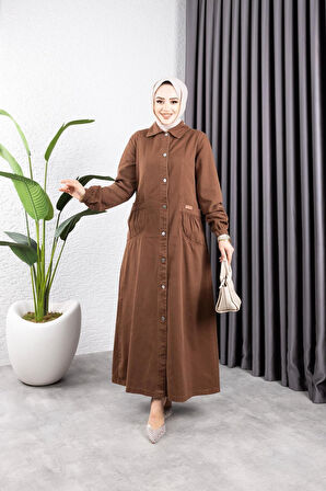 Kadın Düğmeli Torba Cepli Gabardin Kap