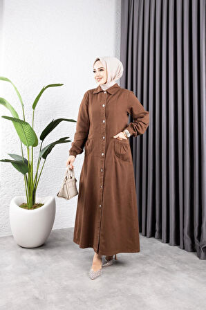 Kadın Düğmeli Torba Cepli Gabardin Kap