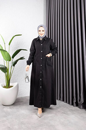 Kadın Düğmeli Torba Cepli Gabardin Kap