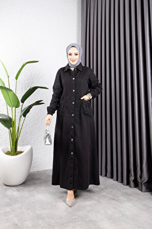 Kadın Düğmeli Torba Cepli Gabardin Kap