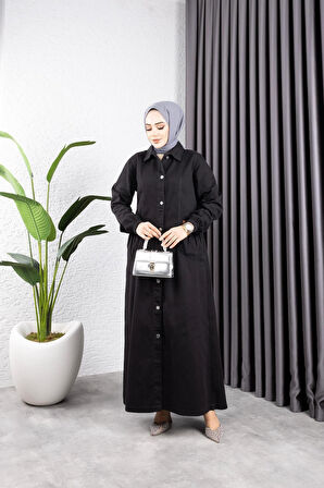 Kadın Düğmeli Torba Cepli Gabardin Kap