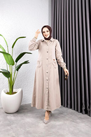 Kadın Düğmeli Torba Cepli Gabardin Kap