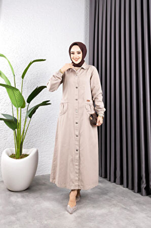 Kadın Düğmeli Torba Cepli Gabardin Kap