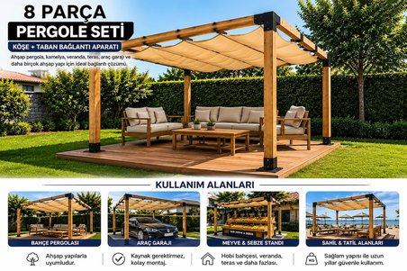 mamzdesign Pergola Seti Çardak Teras Garaj İçin Metal 90X90X2,5 mm pergalo 8parça profil iç ölçüsü 85*85 pergola braketi