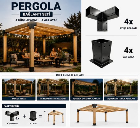 mamzdesign Pergola Seti Çardak Teras Garaj İçin Metal 90X90X2,5 mm pergalo 8parça profil iç ölçüsü 85*85 pergola braketi