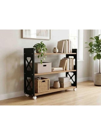 Mamzdesign ​3 Katlı Ahşap Çok Amaçlı Tekerlekli Raf & Kitaplık - Metal Yan Panelli Dekoratif Düzenleyici Ünite sehpa