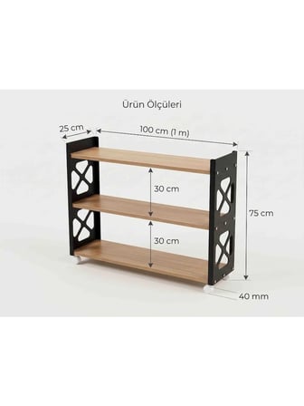 Mamzdesign ​3 Katlı Ahşap Çok Amaçlı Tekerlekli Raf & Kitaplık - Metal Yan Panelli Dekoratif Düzenleyici Ünite sehpa