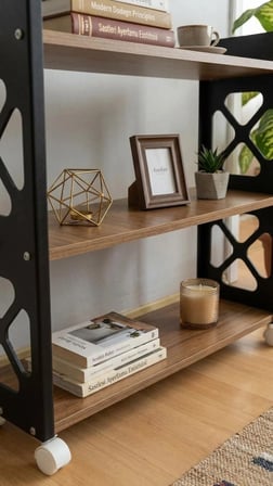 Mamzdesign ​3 Katlı Ahşap Çok Amaçlı Tekerlekli Raf & Kitaplık - Metal Yan Panelli Dekoratif Düzenleyici Ünite sehpa