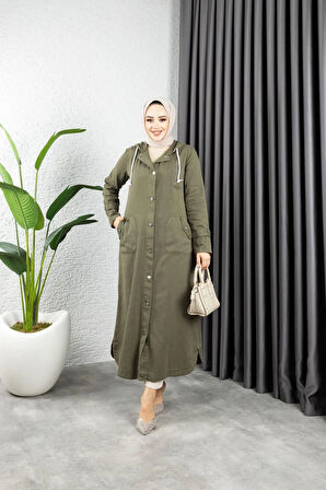 Kadın Düğmeli Cepli Gabardin Kap