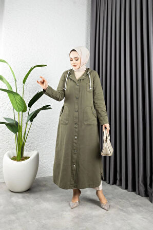 Kadın Düğmeli Cepli Gabardin Kap