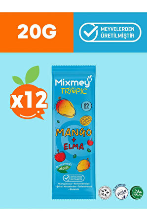 Mixmey Mango Meyve Bar 12 Adet | Doğal Ve Glutensiz Sağlıklı Atıştırmalık - 20gr X 12 Adet