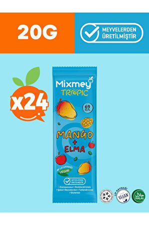 Mixmey Mango Meyve Bar 24 Adet | Doğal Ve Glutensiz Sağlıklı Atıştırmalık - 20gr X 24 Adet