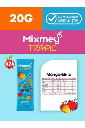 Mixmey Mango Meyve Bar 24 Adet | Vegan Ve Glutensiz Sağlıklı Atıştırmalık - 20gr X 24 Adet