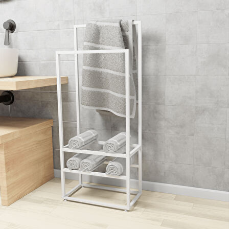 Manolya Extra 2 Katlı Metal Havluluk – Modern ve Şık Banyo Rafı