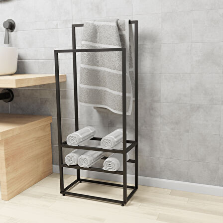 Manolya Extra 2 Katlı Metal Havluluk – Modern ve Şık Banyo Rafı
