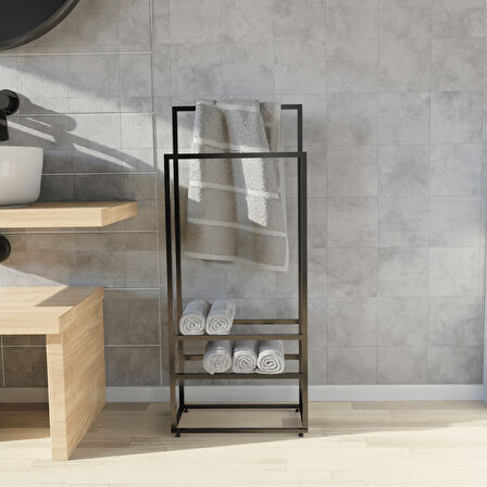 Manolya Extra 2 Katlı Metal Havluluk – Modern ve Şık Banyo Rafı