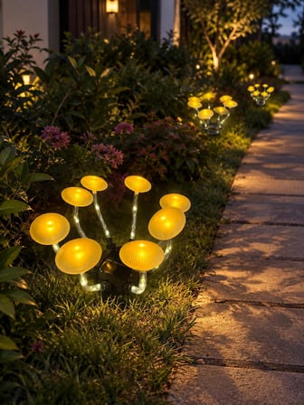 Güneş Enerjili Dekoratif Mantar Bahçe, Yol Aydınlatması & 8 Led Solar Aydınlatma