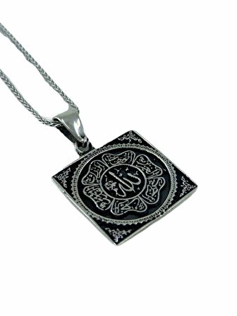 60 cm Uzun Zincir Allah Yazılı İşlemeli 925 Gümüş Kolye