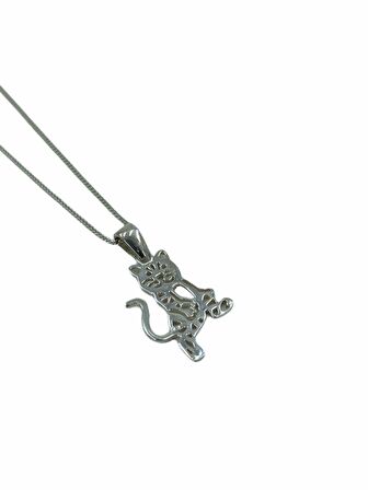 Taşsız Düz Yaramaz Kedi 925 Gümüş Kolye