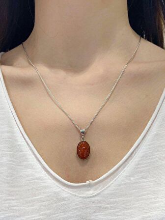 Doğal Akik Taşlı Sıvama El Üretim Otantik 925 Gümüş Kolye
