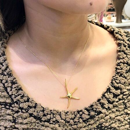 Otantik El İşi Taşsız Deniz Yıldızı Gümüş Kolye