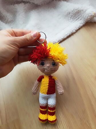 Amigurumi El Örgüsü Galatasaraylı Taraftar Aslan  sağlıklı Bebek Oyuncağı Anahtarlık